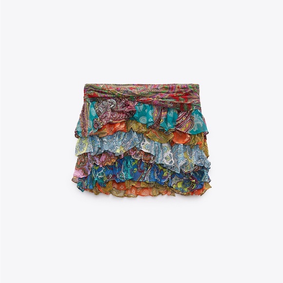 Zara Mini Ruffled Patchwork Skirt - Picture 2 of 11